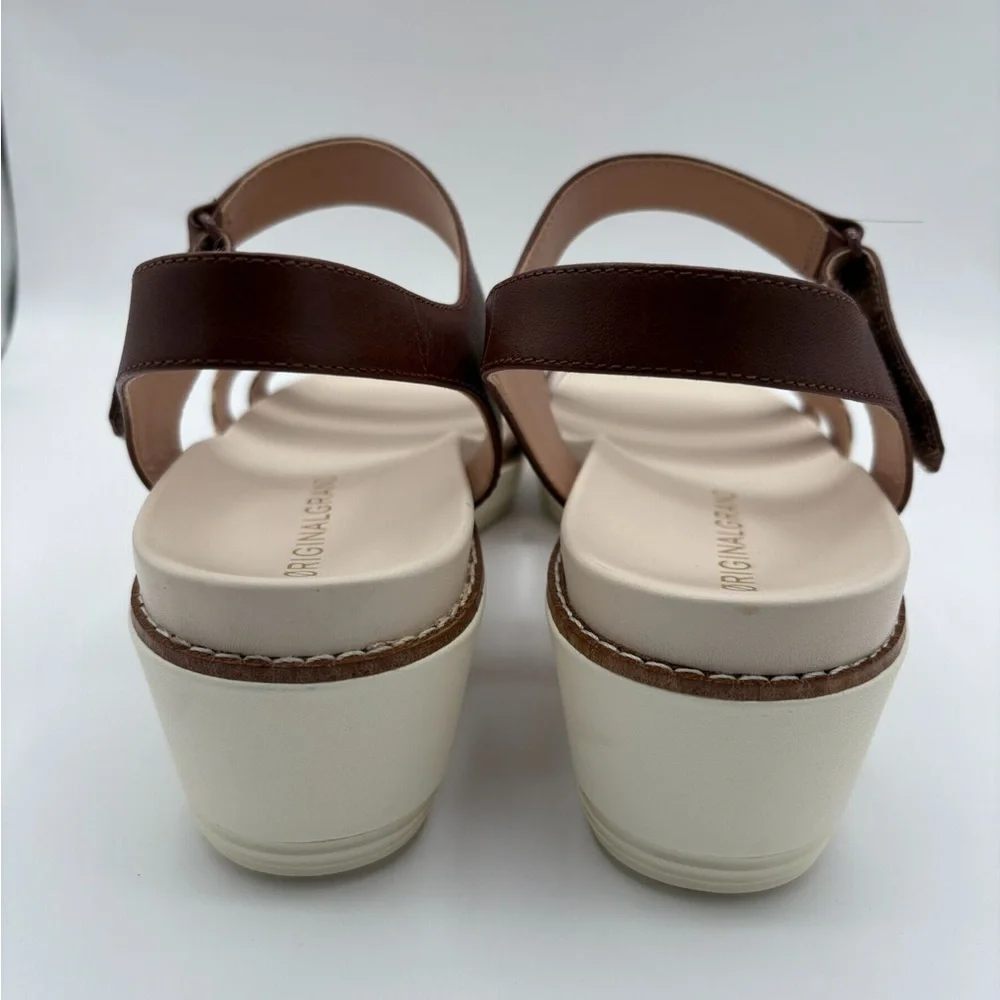 Cole Haan OG Peyton Flatform Pecan Leather Sandal Snake Print Size 10B